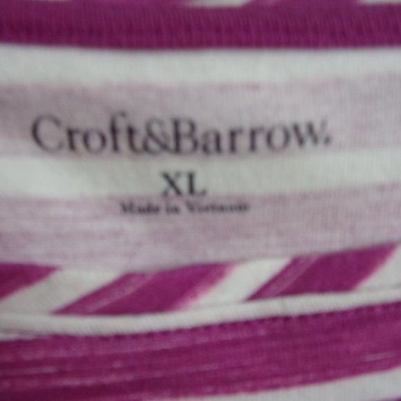 Croft & Barrow 100% Cotton Fuchsia White Striped Knit Top NWOT Size XL - Picture 4 of 4